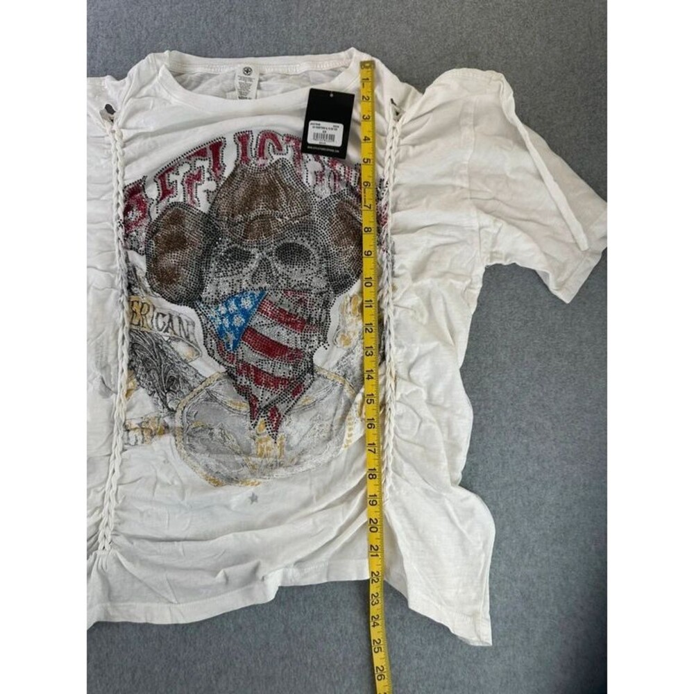 Affliction Rhinestone Western Skeleton Top Plus Sz 2X Braided Tee Cowgirl Rodeo - Picture 10 of 14